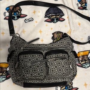 Time and Tru Black and Gray Leopard Print Shoulder Bag